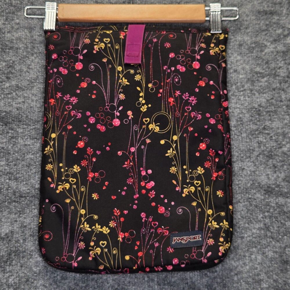 JanSport 15 in Laptop Sleeve Case Black Floral Padded Protective Lining Pink